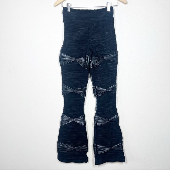 Maniere De Voir Womens Black Mesh Overlay Flare Pants Gothic Goth Grunge - Picture 2 of 11